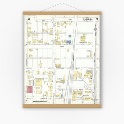 Old map wall art mockup — magnetic wood frame on white wall — Sanborn Fire Insurance Map from Clearwater, Pinellas County, Florida (1923), Sheet #0003