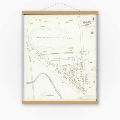 Old map wall art mockup — magnetic wood frame on white wall — Sanborn Fire Insurance Map from Marysville, Union County, Ohio (1916), Sheet #0014