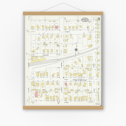 Old map wall art mockup — magnetic wood frame on white wall — Sanborn Fire Insurance Map from Wabash, Wabash County, Indiana (1910), Sheet #0008
