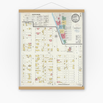 Old map wall art mockup — magnetic wood frame on white wall — Sanborn Fire Insurance Map from Tell City, Perry County, Indiana (1898) - Complete Map Set