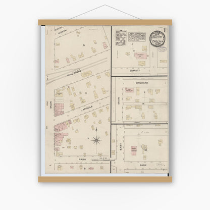 Old map wall art mockup — magnetic wood frame on white wall — Sanborn Fire Insurance Map from Chelsea, Washtenaw County, Michigan (1884) - Complete Map Set