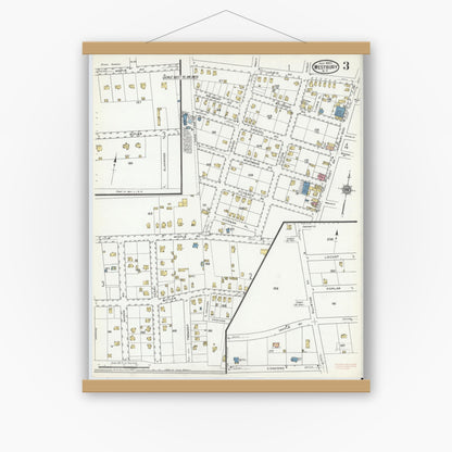 Old map wall art mockup — magnetic wood frame on white wall — Sanborn Fire Insurance Map from Westbury, Nassau County, New York (1920), Sheet #0003