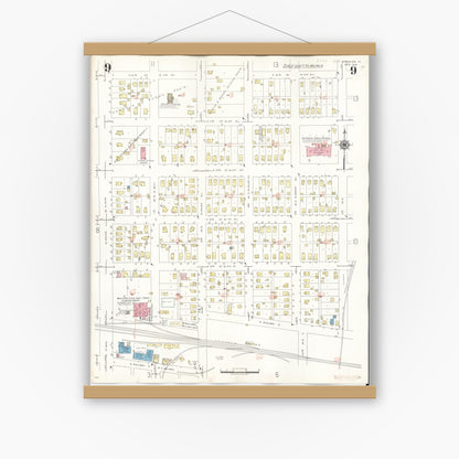 Old map wall art mockup — magnetic wood frame on white wall — Sanborn Fire Insurance Map from Spencer, Clay County, Iowa (1946), Sheet #0009