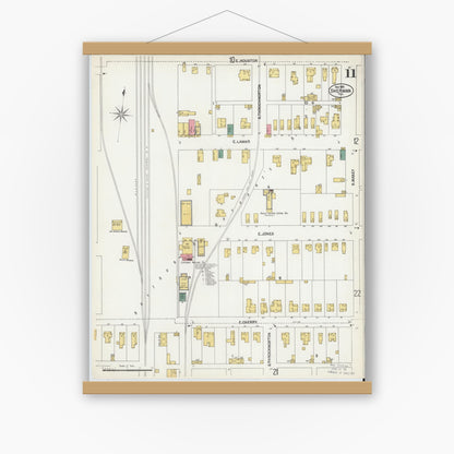 Old map wall art mockup — magnetic wood frame on white wall — Sanborn Fire Insurance Map from Sherman, Grayson County, Texas (1902), Sheet #0011