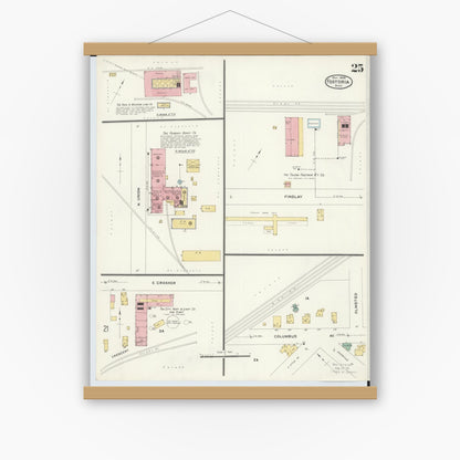 Old map wall art mockup — magnetic wood frame on white wall — Sanborn Fire Insurance Map from Fostoria, Seneca, Hancock, And Wood Counties, Ohio (1908), Sheet #0025