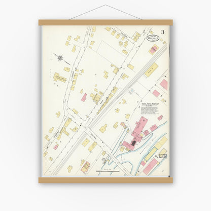 Old map wall art mockup — magnetic wood frame on white wall — Sanborn Fire Insurance Map from Millville, Worcester County, Massachusetts (1913), Sheet #0003