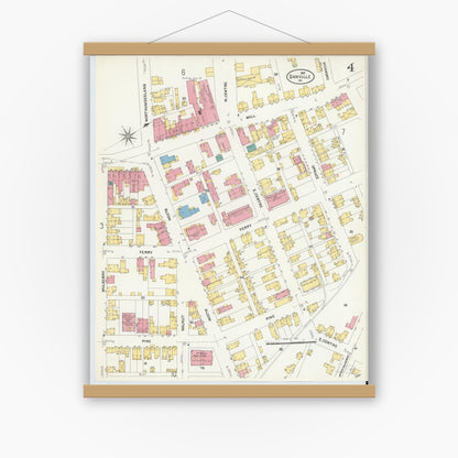 Old map wall art mockup — magnetic wood frame on white wall — Sanborn Fire Insurance Map from Danville, Montour County, Pennsylvania (1907), Sheet #0004