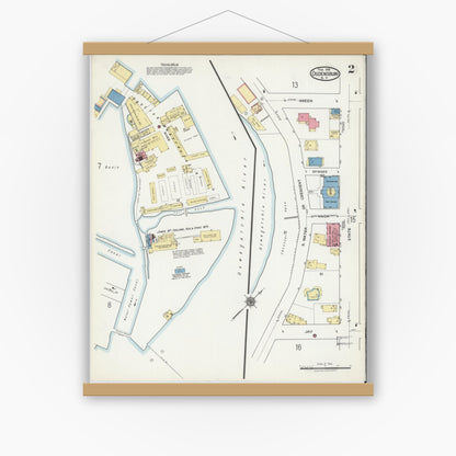 Old map wall art mockup — magnetic wood frame on white wall — Sanborn Fire Insurance Map from Ogdensburg, St. Lawrence County, New York (1918) - Complete Map Set