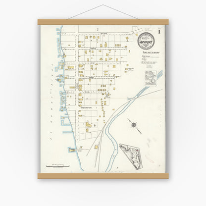 Old map wall art mockup — magnetic wood frame on white wall — Sanborn Fire Insurance Map from Mayport, Duval County, Florida (1921) - Complete Map Set