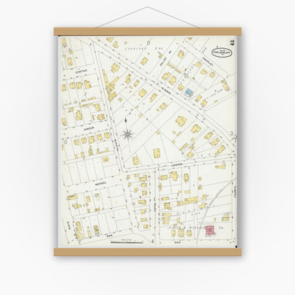 Old map wall art mockup — magnetic wood frame on white wall — Sanborn Fire Insurance Map from Poplar Bluff, Butler County, Missouri (1901), Sheet #0002