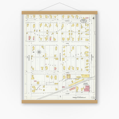 Old map wall art mockup — magnetic wood frame on white wall — Sanborn Fire Insurance Map from Tipton, Tipton County, Indiana (1902), Sheet #0004