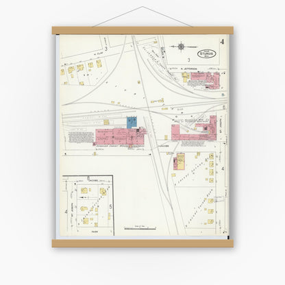 Old map wall art mockup — magnetic wood frame on white wall — Sanborn Fire Insurance Map from Sturgis, Saint Joseph County, Michigan (1911), Sheet #0004