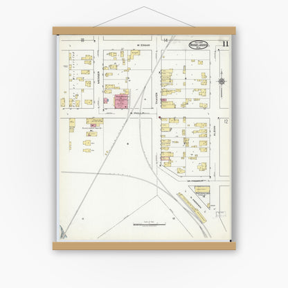 Old map wall art mockup — magnetic wood frame on white wall — Sanborn Fire Insurance Map from Rhinelander, Oneida County, Wisconsin (1920), Sheet #0011