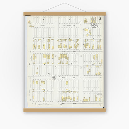Old map wall art mockup — magnetic wood frame on white wall — Sanborn Fire Insurance Map from Ashland, Ashland County, Wisconsin (1901), Sheet #0003