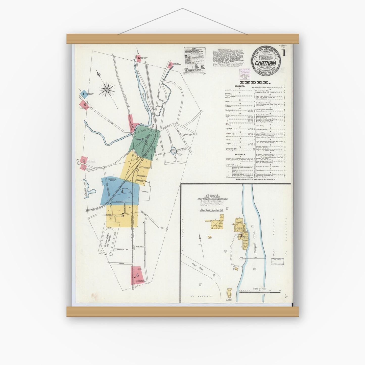 Old map wall art mockup — magnetic wood frame on white wall — Sanborn Fire Insurance Map from Chatham, Columbia County, New York (1904) - Complete Map Set