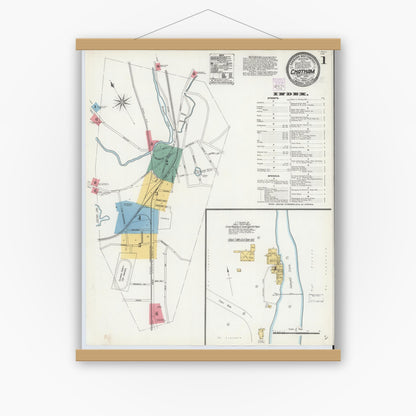 Old map wall art mockup — magnetic wood frame on white wall — Sanborn Fire Insurance Map from Chatham, Columbia County, New York (1904) - Complete Map Set