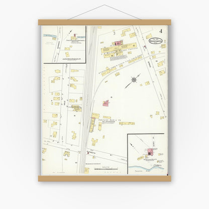 Old map wall art mockup — magnetic wood frame on white wall — Sanborn Fire Insurance Map from Bridgewater, Plymouth County, Massachusetts (1912), Sheet #0004