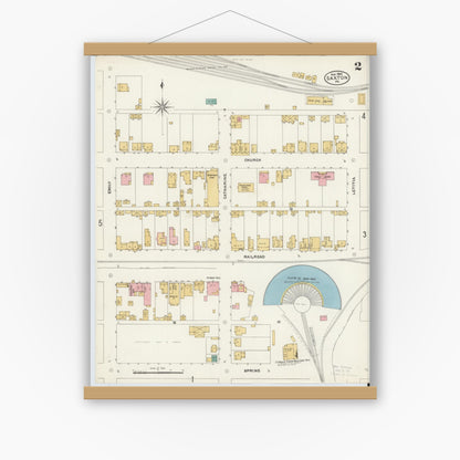 Old map wall art mockup — magnetic wood frame on white wall — Sanborn Fire Insurance Map from Saxton, Bedford County, Pennsylvania (1905), Sheet #0002