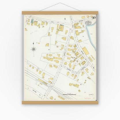 Old map wall art mockup — magnetic wood frame on white wall — Sanborn Fire Insurance Map from Dedham, Norfolk County, Massachusetts (1903), Sheet #0010