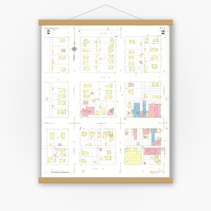 Old map wall art mockup — magnetic wood frame on white wall — Sanborn Fire Insurance Map from Eagle Grove, Wright County, Iowa (1933), Sheet #0002