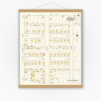 Old map wall art mockup — magnetic wood frame on white wall — Sanborn Fire Insurance Map from West Liberty, Muscatine County, Iowa (1922), Sheet #0006