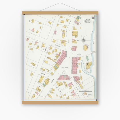 Old map wall art mockup — magnetic wood frame on white wall — Sanborn Fire Insurance Map from Dundee, Monroe County, Michigan (1899), Sheet #0002