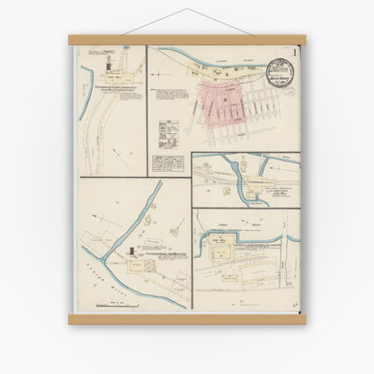 Old map wall art mockup — magnetic wood frame on white wall — Sanborn Fire Insurance Map from White Haven, Luzerne County, Pennsylvania (1884) - Complete Map Set