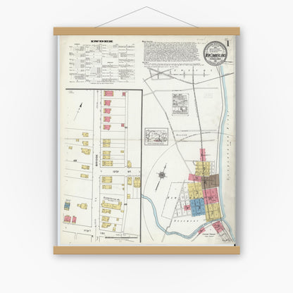 Old map wall art mockup — magnetic wood frame on white wall — Sanborn Fire Insurance Map from New Cumberland, Cumberland County, Pennsylvania (1921) - Complete Map Set