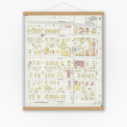 Old map wall art mockup — magnetic wood frame on white wall — Sanborn Fire Insurance Map from Alliance, Stark County, Ohio (1898), Sheet #0004