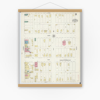 Old map wall art mockup — magnetic wood frame on white wall — Sanborn Fire Insurance Map from Pellston, Emmet County, Michigan (1907), Sheet #0003