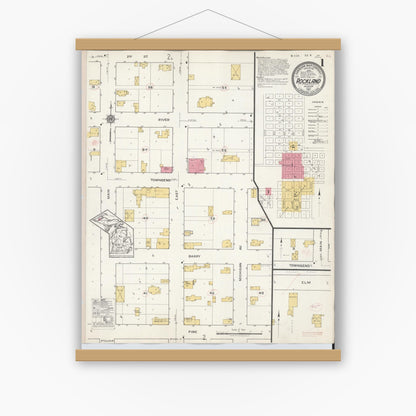 Old map wall art mockup — magnetic wood frame on white wall — Sanborn Fire Insurance Map from Rockland, Ontonagon County, Michigan (1917) - Complete Map Set