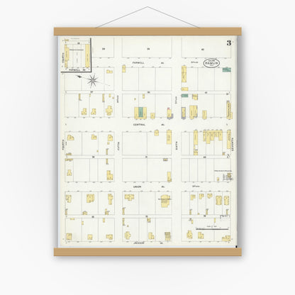 Old map wall art mockup — magnetic wood frame on white wall — Sanborn Fire Insurance Map from Hamlin, Jones County, Texas (1908), Sheet #0003