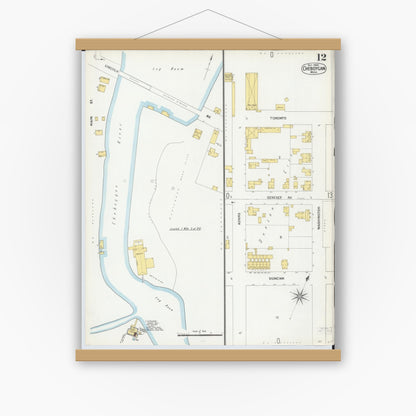 Old map wall art mockup — magnetic wood frame on white wall — Sanborn Fire Insurance Map from Cheboygan, Cheboygan County, Michigan (1900), Sheet #0012