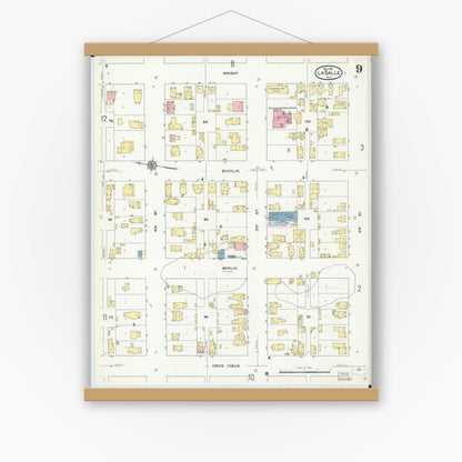 Old map wall art mockup — magnetic wood frame on white wall — Sanborn Fire Insurance Map from La Salle, La Salle County, Illinois (1911), Sheet #0009