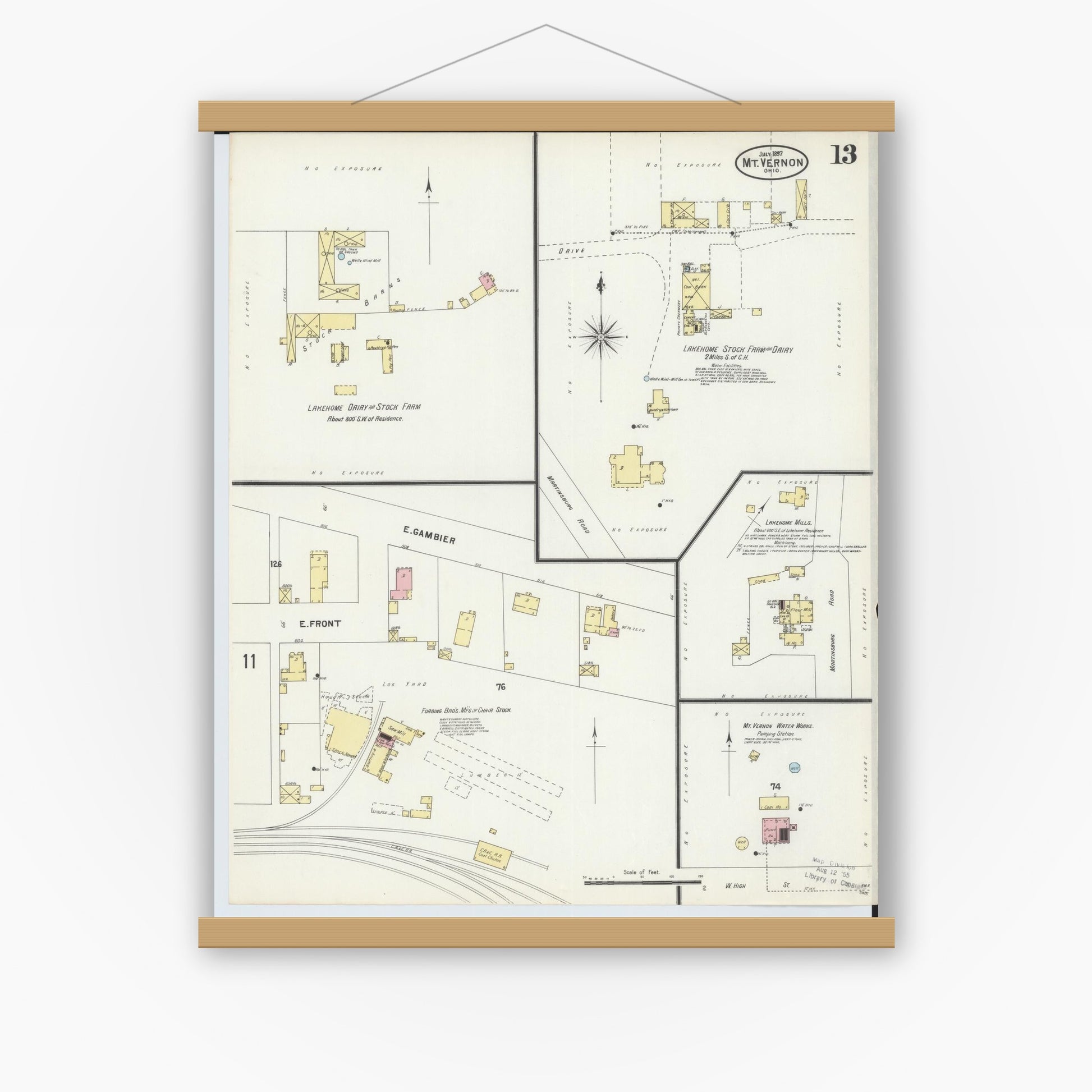 Old map wall art mockup — magnetic wood frame on white wall — Sanborn Fire Insurance Map from Mount Vernon, Knox County, Ohio (1897), Sheet #0013