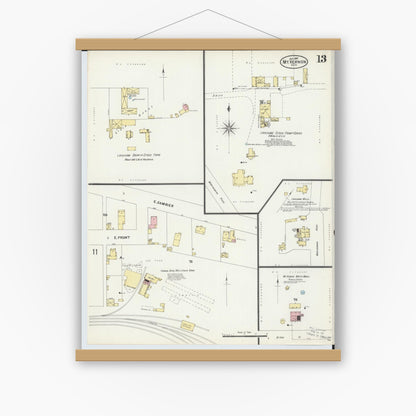 Old map wall art mockup — magnetic wood frame on white wall — Sanborn Fire Insurance Map from Mount Vernon, Knox County, Ohio (1897), Sheet #0013