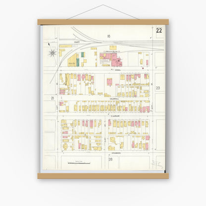Old map wall art mockup — magnetic wood frame on white wall — Sanborn Fire Insurance Map from Hamilton, Butler County, Ohio (1899), Sheet #0022