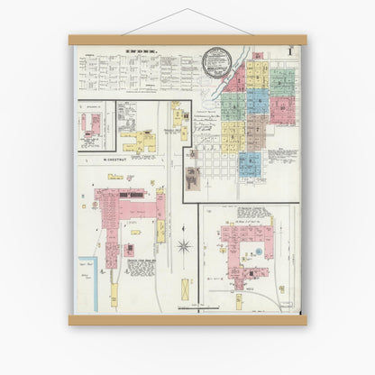 Old map wall art mockup — magnetic wood frame on white wall — Sanborn Fire Insurance Map from Noblesville, Hamilton County, Indiana (1898) - Complete Map Set