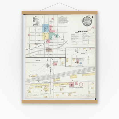 Old map wall art mockup — magnetic wood frame on white wall — Sanborn Fire Insurance Map from Oberlin, Lorain County, Ohio (1893), Sheet #0001