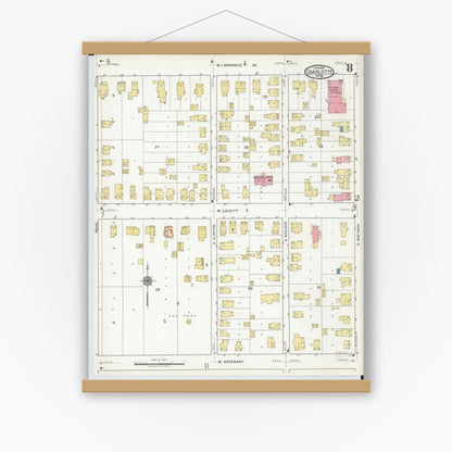 Old map wall art mockup — magnetic wood frame on white wall — Sanborn Fire Insurance Map from Charlotte, Eaton County, Michigan (1918), Sheet #0008