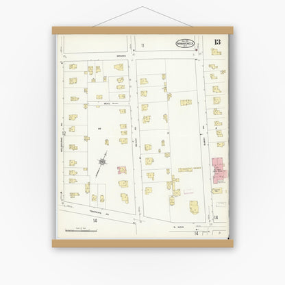 Old map wall art mockup — magnetic wood frame on white wall — Sanborn Fire Insurance Map from Mamaroneck, Westchester County, New York (1912), Sheet #0012