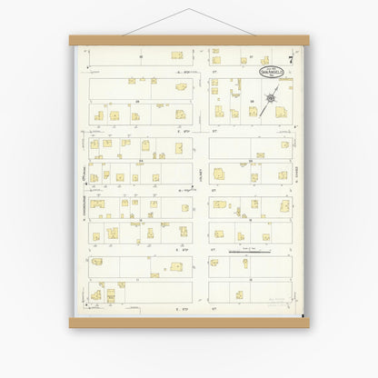 Old map wall art mockup — magnetic wood frame on white wall — Sanborn Fire Insurance Map from San Angelo, Tom Green County, Texas (1913), Sheet #0007