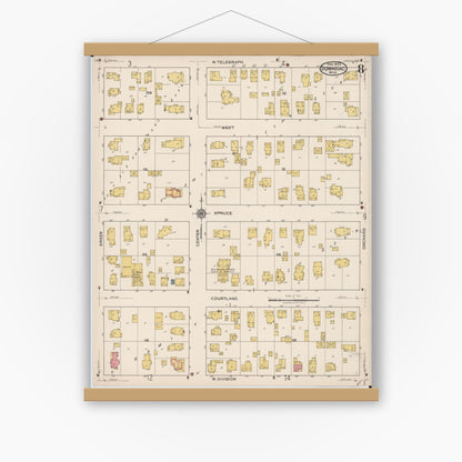 Old map wall art mockup — magnetic wood frame on white wall — Sanborn Fire Insurance Map from Dowagiac, Cass County, Michigan (1922), Sheet #0008