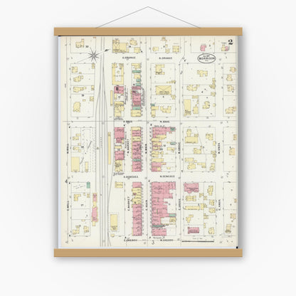 Old map wall art mockup — magnetic wood frame on white wall — Sanborn Fire Insurance Map from Morrison, Whiteside County, Illinois (1897), Sheet #0002