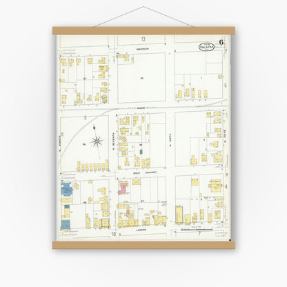 Old map wall art mockup — magnetic wood frame on white wall — Sanborn Fire Insurance Map from Palatka, Putnam County, Florida (1909), Sheet #0006