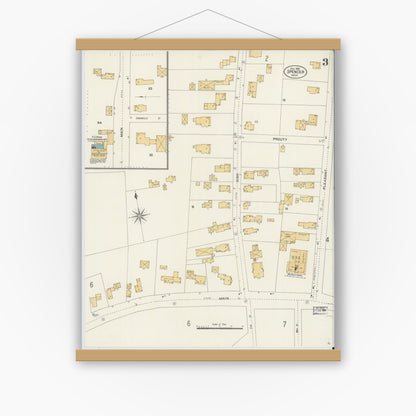 Old map wall art mockup — magnetic wood frame on white wall — Sanborn Fire Insurance Map from Spencer, Worcester County, Massachusetts (1906), Sheet #0003