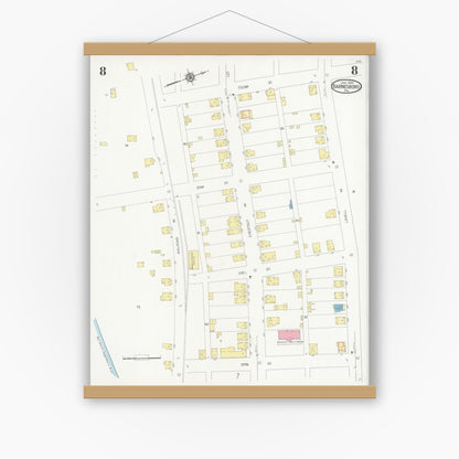 Old map wall art mockup — magnetic wood frame on white wall — Sanborn Fire Insurance Map from Barnesboro, Cambria County, Pennsylvania (1930), Sheet #0008