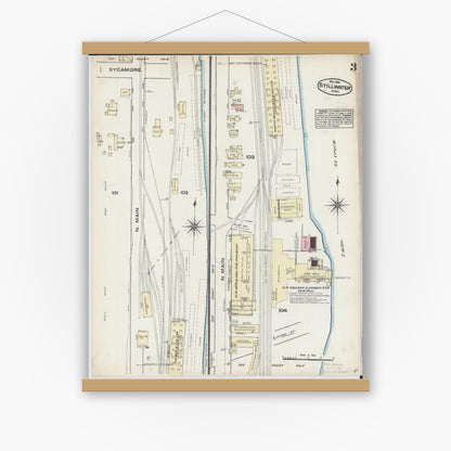 Old map wall art mockup — magnetic wood frame on white wall — Sanborn Fire Insurance Map from Stillwater, Washington County, Minnesota (1884), Sheet #0003