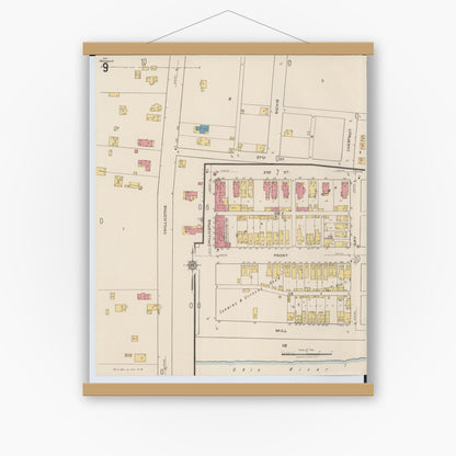 Old map wall art mockup — magnetic wood frame on white wall — Sanborn Fire Insurance Map from Portsmouth, Scioto County, Ohio (1921), Sheet #0009