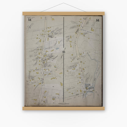 Old map wall art mockup — magnetic wood frame on white wall — Sanborn Fire Insurance Map from Cohasset, Norfolk County, Massachusetts (1952), Sheet #0014